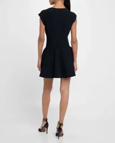 Alaïa High-Neck Cap-Sleeve Mini Skater Dress | Thumbnail 3