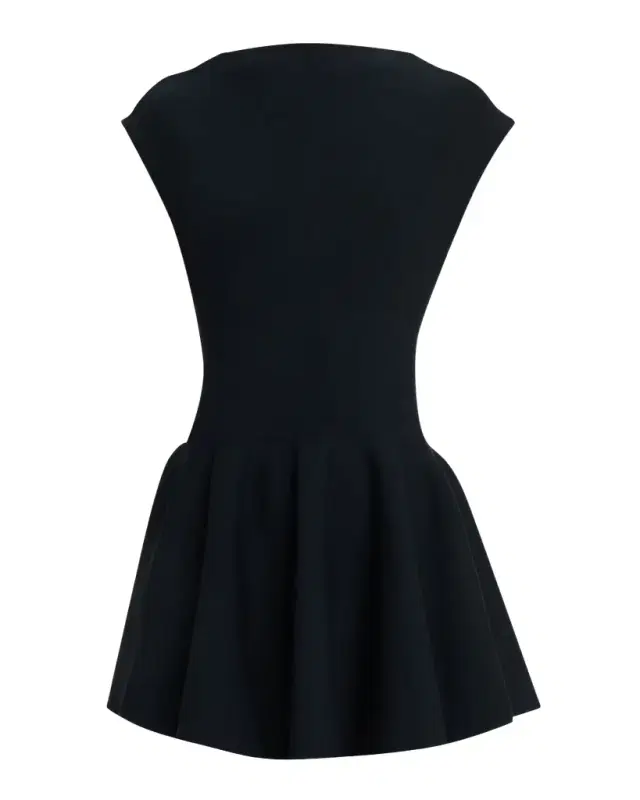High-Neck Cap-Sleeve Mini Skater Dress