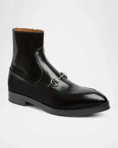 Gucci Men's Burn Leather Horsebit Ankle Boots | Thumbnail 2