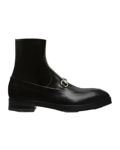 Gucci Men's Burn Leather Horsebit Ankle Boots | Thumbnail 1
