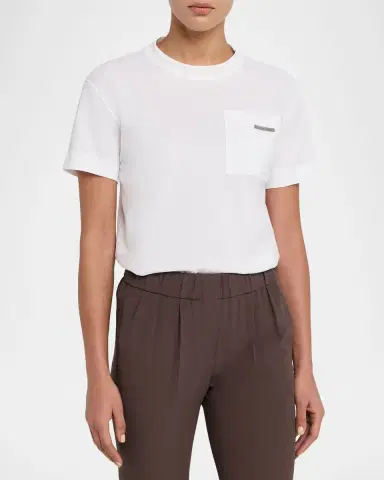 Brunello Cucinelli Crewneck T-Shirt with Monili Pocket | Thumbnail 3