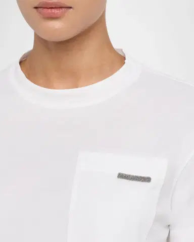 Brunello Cucinelli Crewneck T-Shirt with Monili Pocket | Thumbnail 4