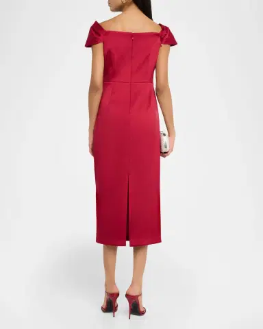 Aidan Mattox Pleated Off-Shoulder Mikado Midi Dress | Thumbnail 2 Aidan Mattox Pleated Off-Shoulder Mikado Midi Dress | Thumbnail 2