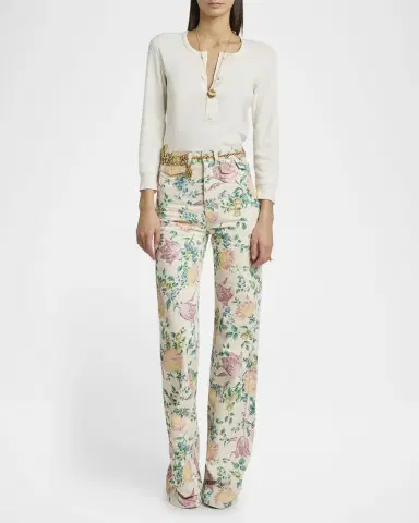Chloé Long-Sleeve Rib Henley Top | Thumbnail 2