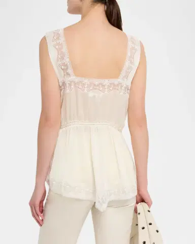 Chloé Lace-Trim Silk Sleeveless Top | Thumbnail 3