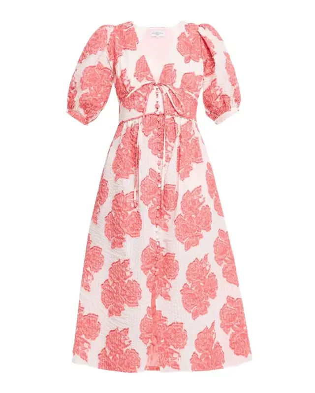 River Seersucker Fil Coupe Empire Midi Dress