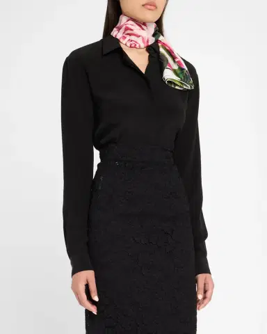 Dolce & Gabbana Floral Silk Twill Foulard Scarf | Thumbnail 3 Dolce & Gabbana Floral Silk Twill Foulard Scarf | Thumbnail 3