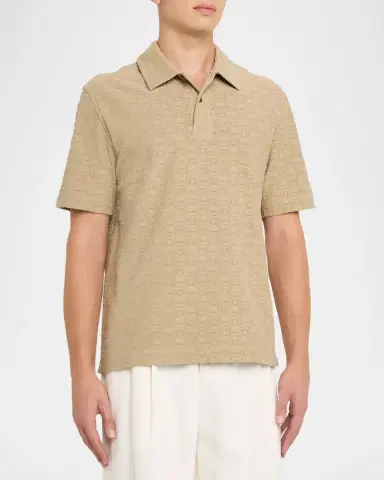 Ferragamo Men's Cotton Jacquard Gancini Monogram Polo Shirt | Thumbnail 4 Ferragamo Men's Cotton Jacquard Gancini Monogram Polo Shirt | Thumbnail 4