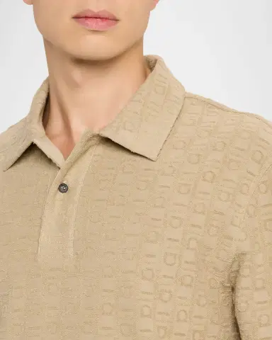 Ferragamo Men's Cotton Jacquard Gancini Monogram Polo Shirt | Thumbnail 5 Ferragamo Men's Cotton Jacquard Gancini Monogram Polo Shirt | Thumbnail 5