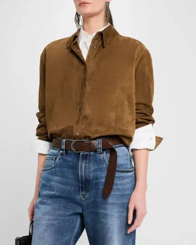 Brunello Cucinelli Suede Button-Down Shirt Jacket | Thumbnail 4