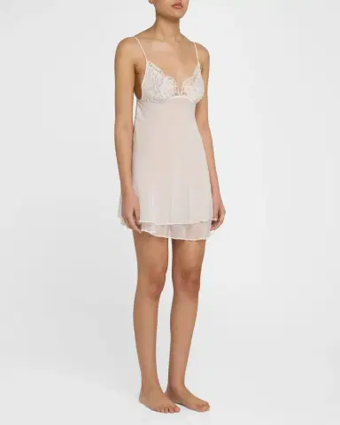 Christine Lingerie Floral Lace & Silk Chiffon Mini Slip Dress | Thumbnail 4