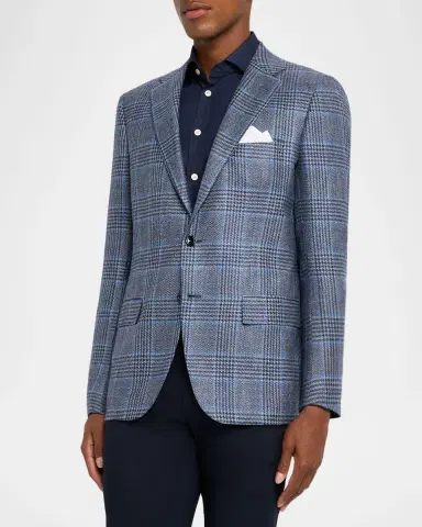 Kiton Men's Glen Plaid Single-Breasted Sport Coat | Thumbnail 4 Kiton Men's Glen Plaid Single-Breasted Sport Coat | Thumbnail 4