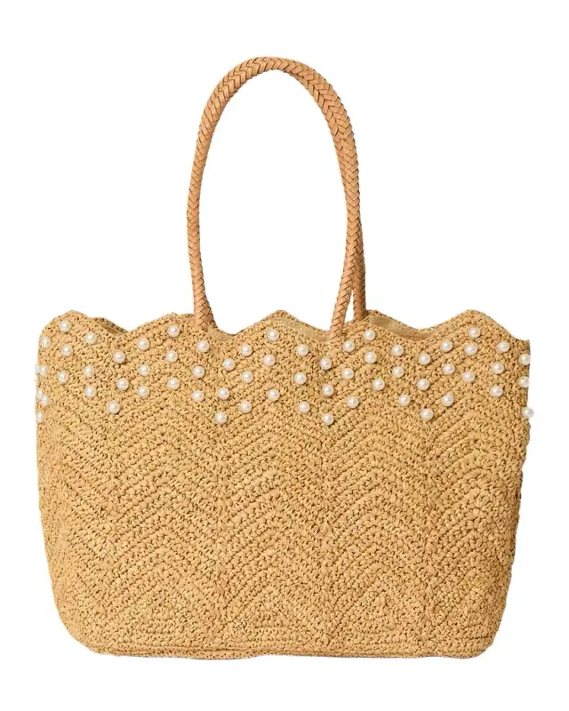BTB Los Angeles Naples Pearly Straw Tote Bag