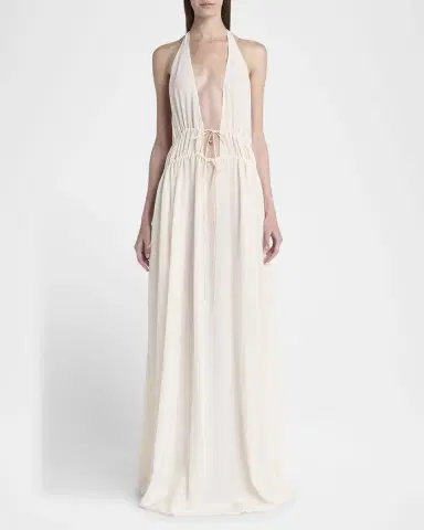 Stella McCartney Plunging Tie Halter Crepe De Chine Maxi Dress | Thumbnail 2