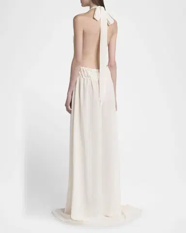 Stella McCartney Plunging Tie Halter Crepe De Chine Maxi Dress | Thumbnail 3