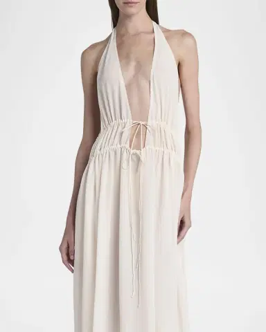 Stella McCartney Plunging Tie Halter Crepe De Chine Maxi Dress | Thumbnail 5
