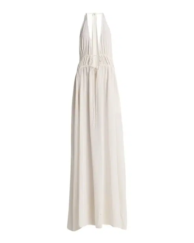 Plunging Tie Halter Crepe De Chine Maxi Dress