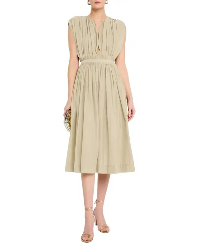 Plunging Gathered Midi Dress
