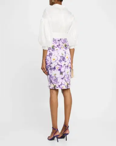 Badgley Mischka Collection Ruched Floral-Print Mixed Media Dress | Thumbnail 2 Badgley Mischka Collection Ruched Floral-Print Mixed Media Dress | Thumbnail 2