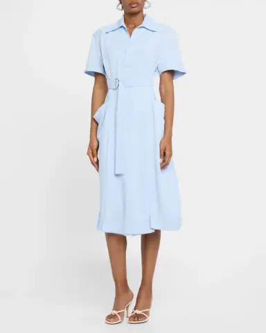 Bottega Veneta Short-Sleeve Belted Fine Twill Midi Shirtdress | Thumbnail 4 Bottega Veneta Short-Sleeve Belted Fine Twill Midi Shirtdress | Thumbnail 4