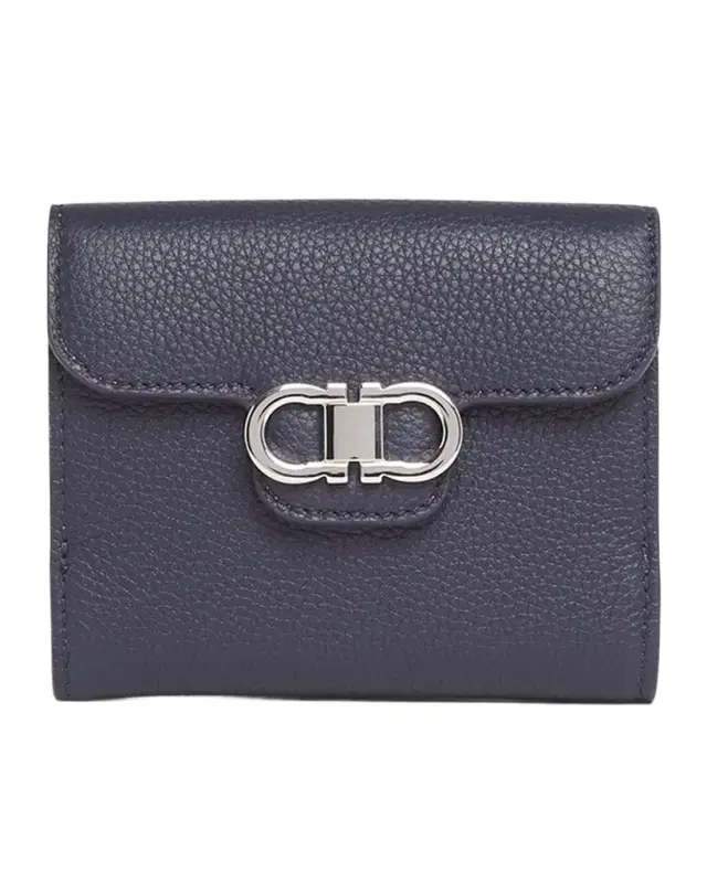 Double Gancio Grainy Leather Wallet
