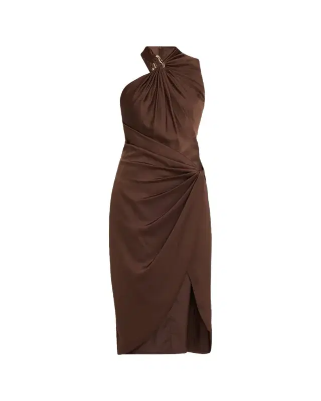 Pleated Bodycon Crepe Back Satin Midi Dress