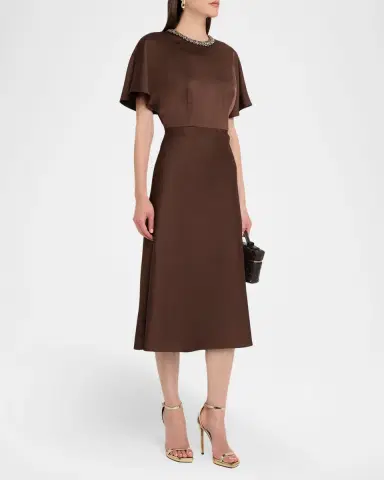 Aidan Mattox Crystal-Embellished Crepe Back Satin Midi Dress | Thumbnail 3 Aidan Mattox Crystal-Embellished Crepe Back Satin Midi Dress | Thumbnail 3
