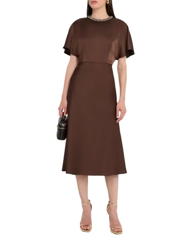 Crystal-Embellished Crepe Back Satin Midi Dress