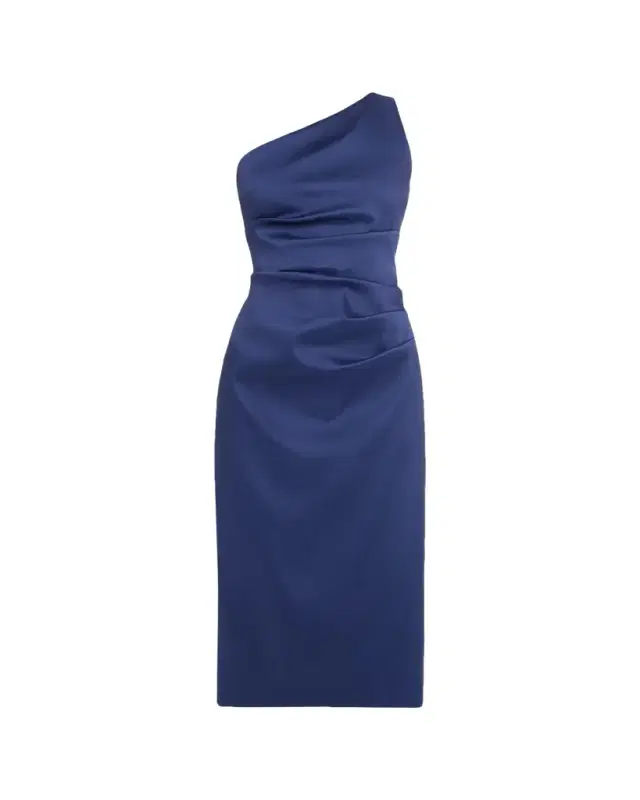 Aidan Mattox One-Shoulder Stretch Mikado Midi Dress