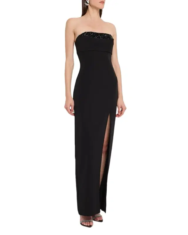 Strapless Crystal-Embellished Column Gown
