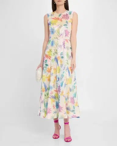 E.Stott Olive Sleeveless Floral Sequin Midi Dress | Thumbnail 2