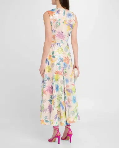 E.Stott Olive Sleeveless Floral Sequin Midi Dress | Thumbnail 3