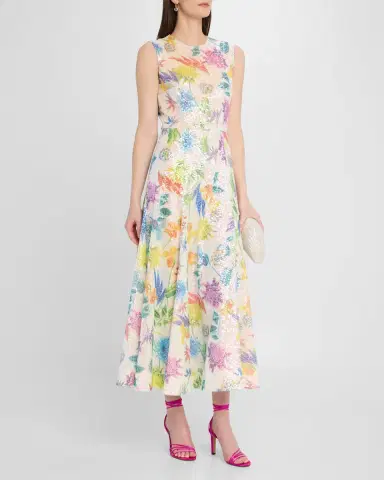 E.Stott Olive Sleeveless Floral Sequin Midi Dress | Thumbnail 4