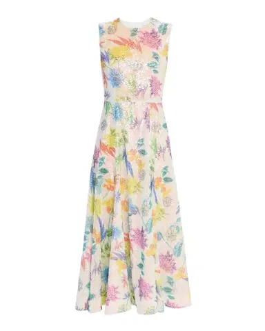 E.Stott Olive Sleeveless Floral Sequin Midi Dress | Thumbnail 1