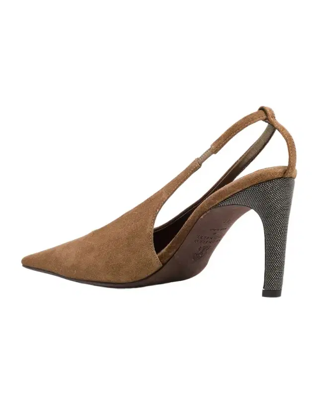 Suede Monili-Heel Slingback Pumps