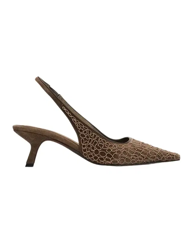 Suede Monili Croco Slingback Pumps