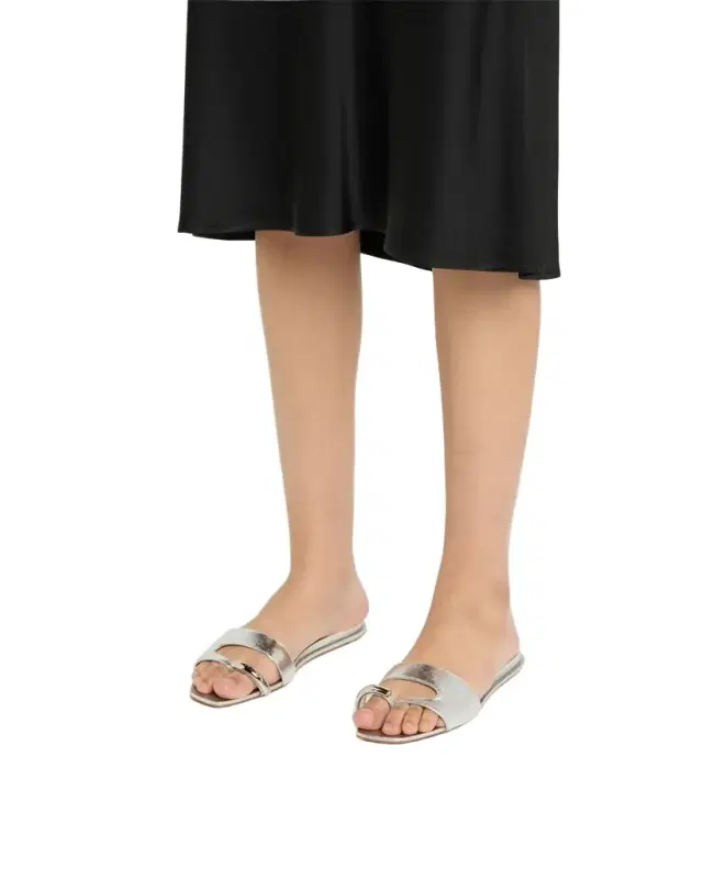 Pierced Metallic Toe Ring Flat Sandals