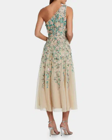 Mac Duggal Embellished Floral Mesh One-Shoulder Midi-Dress | Thumbnail 2