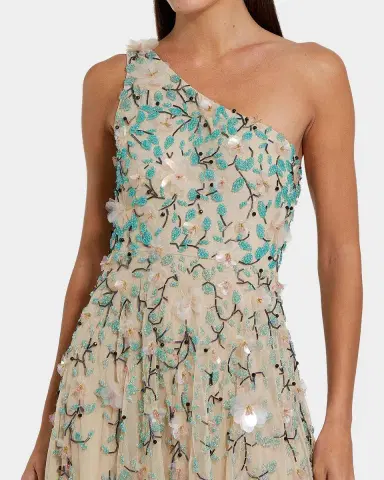 Mac Duggal Embellished Floral Mesh One-Shoulder Midi-Dress | Thumbnail 5