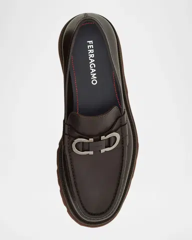 Ferragamo Men's Cocoon Gancini Leather Penny Loafers | Thumbnail 3