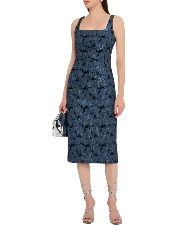 Sleeveless Floral Stretch Jacquard Midi Dress