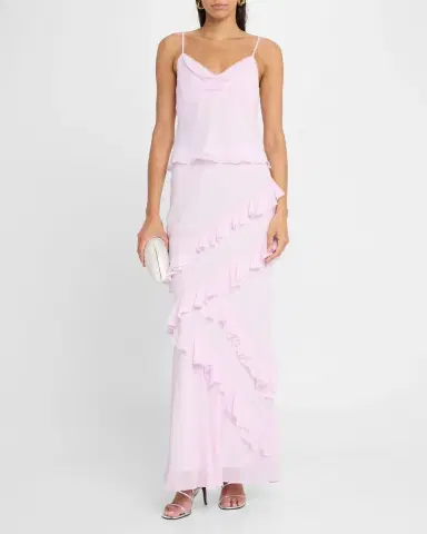 LoveShackFancy Mitnessa Asymmetric Ruffle Maxi Skirt | Thumbnail 2