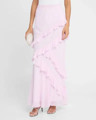 LoveShackFancy Mitnessa Asymmetric Ruffle Maxi Skirt | Thumbnail 4