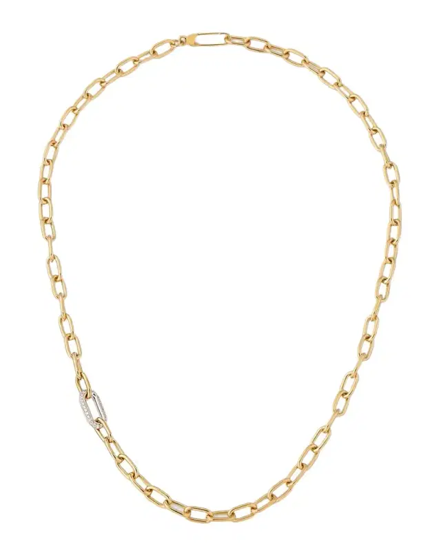 18K Gold Paperclip Necklace with Diamonds