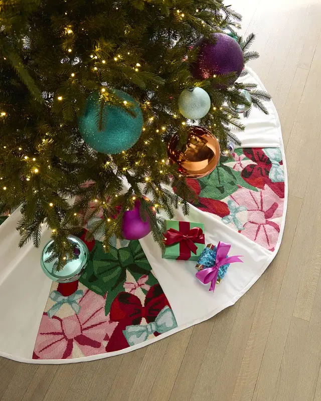 Bauble Stockings x Sainty Nelsen Hand-Stitched Multi-Bow Christmas Tree Skirt, 60"