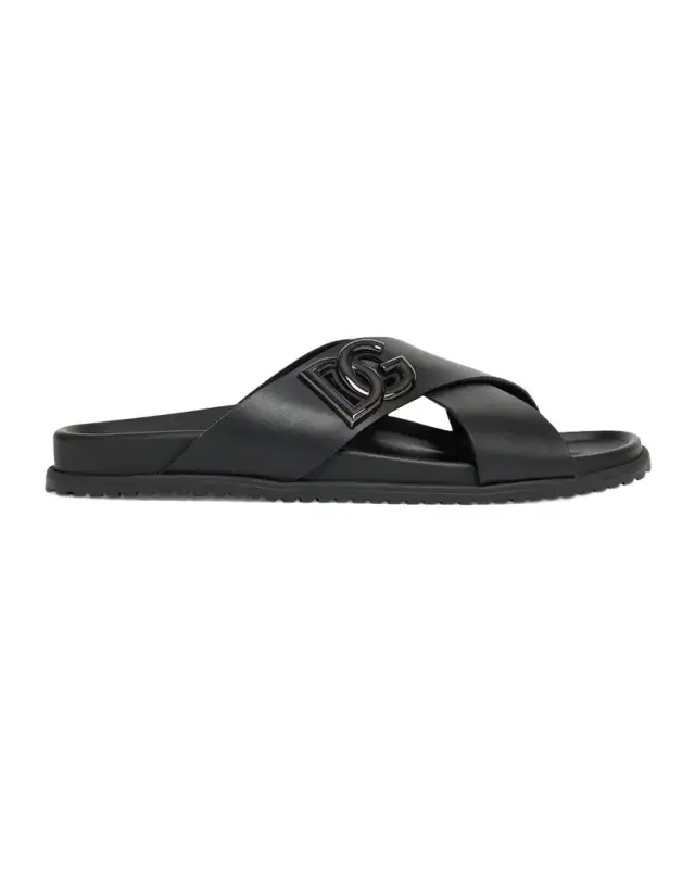Men 's Crisscross Leather Logo Slide Sandals