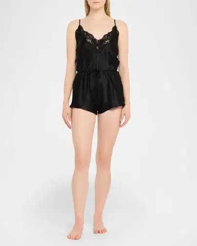 Christine Lingerie Lace-Trim Silk Romper | Thumbnail 2 Christine Lingerie Lace-Trim Silk Romper | Thumbnail 2