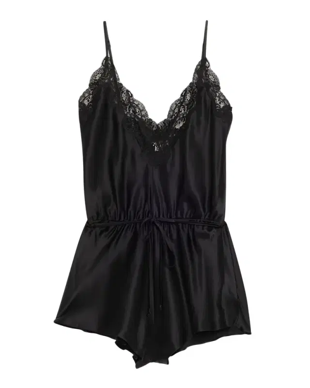 Christine Lingerie Lace-Trim Silk Romper