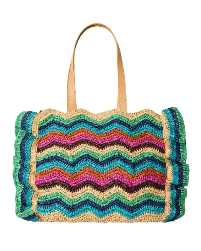 BTB Los Angeles Skye Ruffled Zigzag Tote Bag