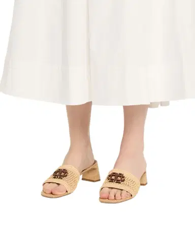 SIMKHAI Sydney Raffia Monogram Slide Sandals | Thumbnail 1 SIMKHAI Sydney Raffia Monogram Slide Sandals | Thumbnail 1